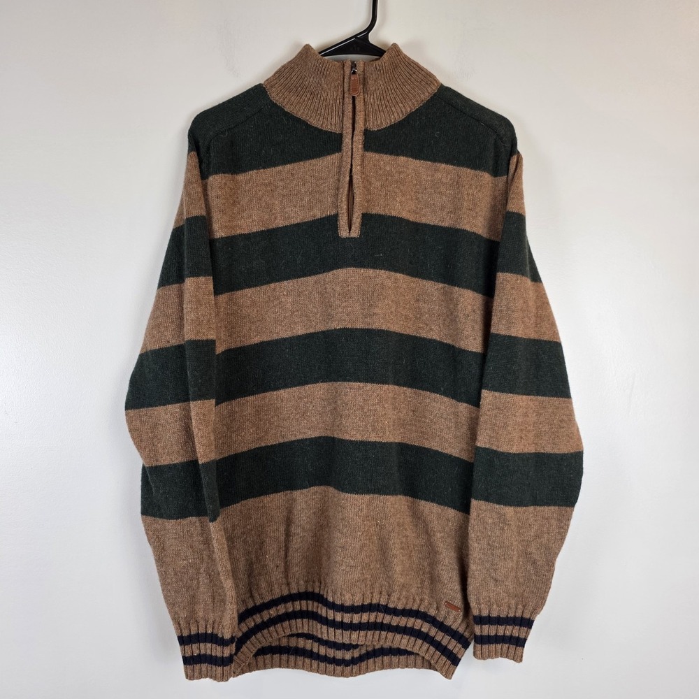 Berto Lucci Men 2XL (Run Small) Sweater 1/4 Zip Pullover Striped Knit Wool Blend